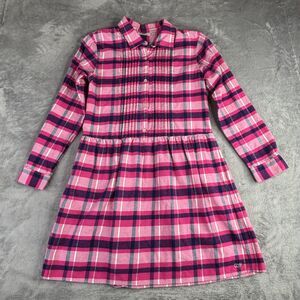 Vineyard Vines Shirt Dress Girls 14 Pink Plaid Flannel Button Front Long Sleeve